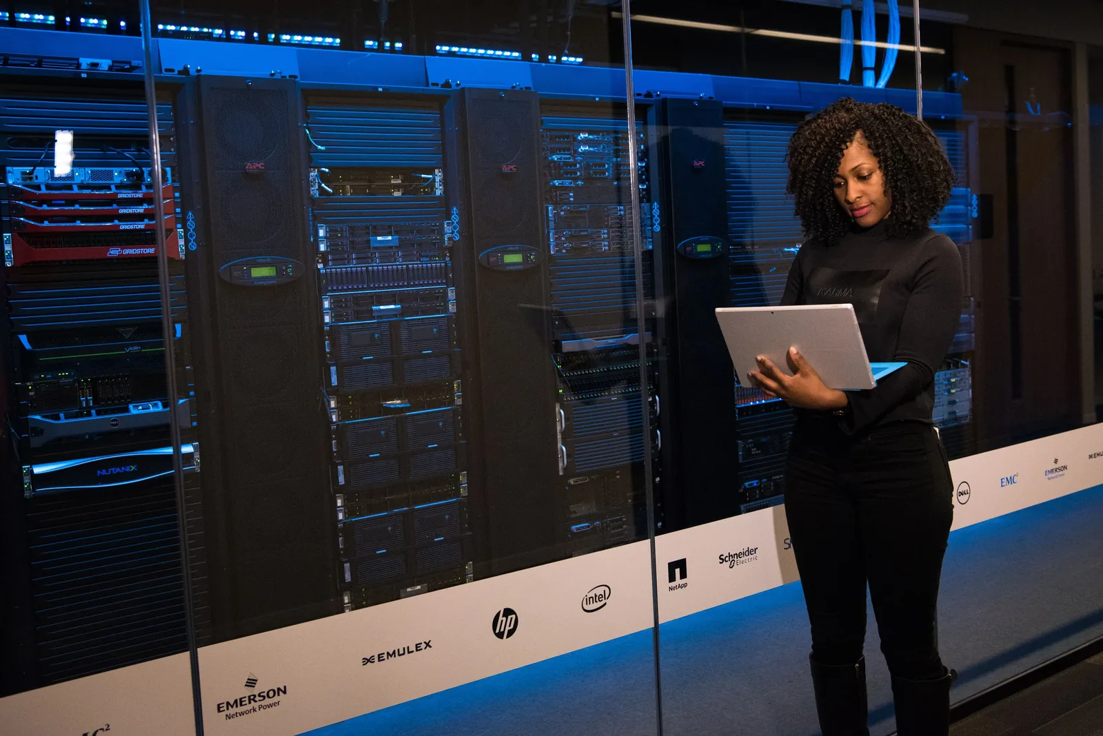 IT professional working in a server-room environment